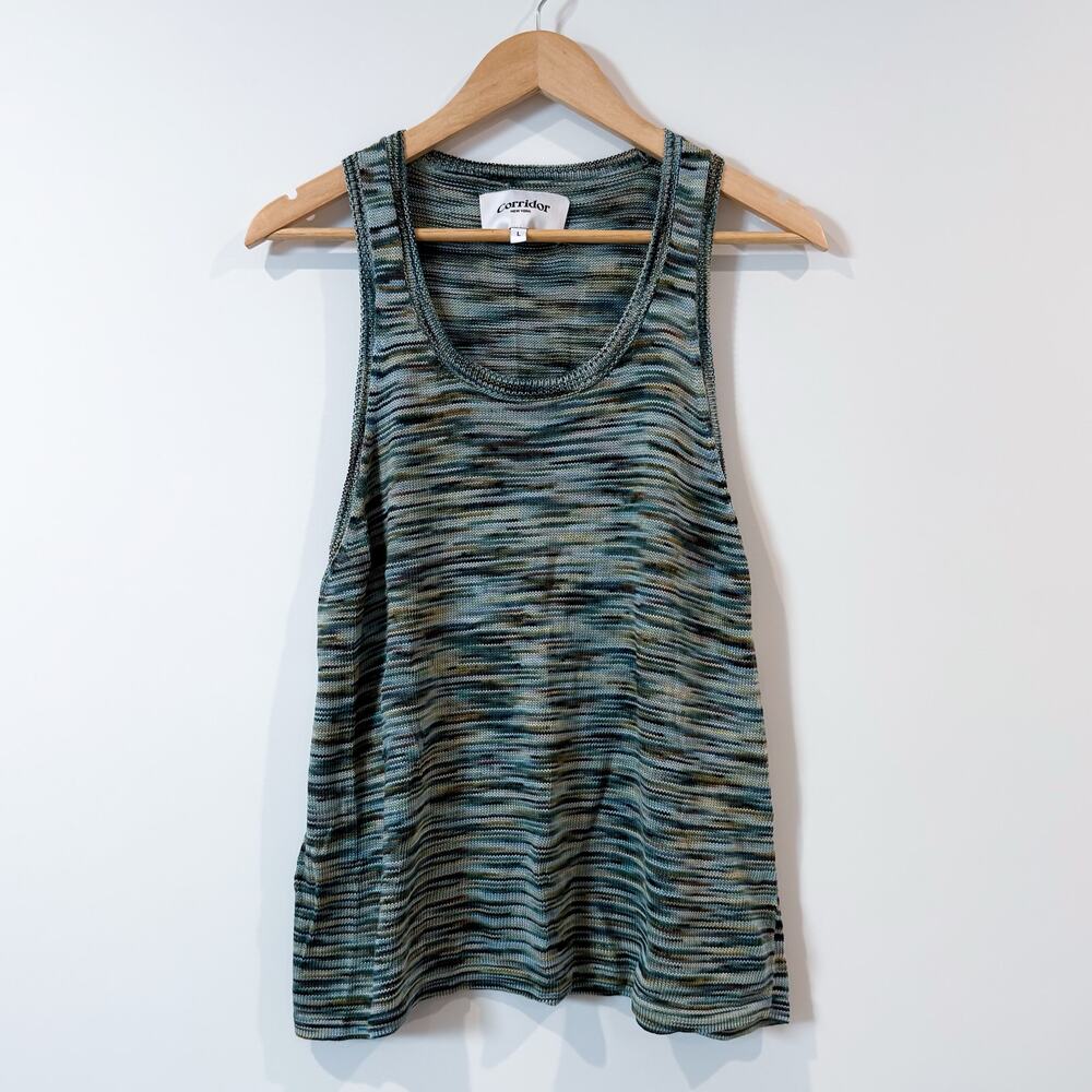CORRIDOR Pima Spacedye Tank Green – Size L – EUC